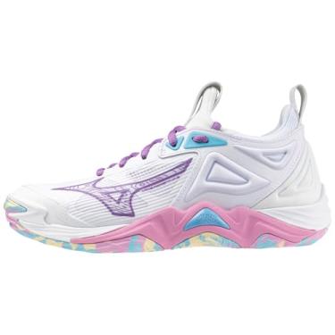 Imagem de Mizuno Tênis feminino de vôlei Wave Momentum 3, Tetra branco-rosa, 43