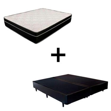 Imagem de Cama Box Casal 138 Bipartido Tecido Preto Com Colchão Paris Molas Preto 66x138x188