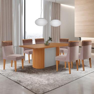 Imagem de Mesa De Jantar Aspen 180cm Tampo Mdf Laminado 6 Cad Andes Linho Capuccino/tork/nat/off White