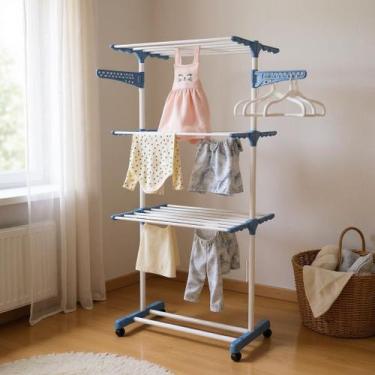 Imagem de Varal Chão Vertical Portátil 3 Andares, Rodas, Dobrável, Seca Roupa Ap