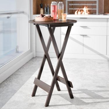 Imagem de Bistrô Mesa Alta Dobrável Redonda 55cm em Madeira Maciça 99cm de Altura para Cozinha Varanda Área Gourmet – Portátil e Reforçada
