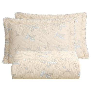 Imagem de Kit Cobre Leito Colcha Lislie Casal 3 Peças Percal 300 Fios Dupla Face