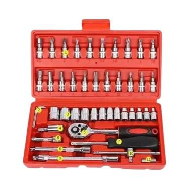 Imagem de Conjunto De Ferramentas Automotivas 46 Peças: Chave Catraca E Maleta D