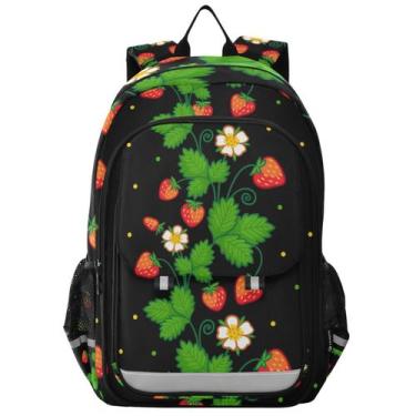 Imagem de Mochila Glaphy Strawberry Flowers Leaves para crianças escolares