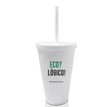 Imagem de 4 Copos Tampa E Canudo Branco Personalizados Eco Logico