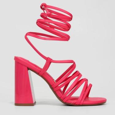 Imagem de Sandália Vizzano Salto Bloco Alto Amarração Feminina - Rosa, 36
