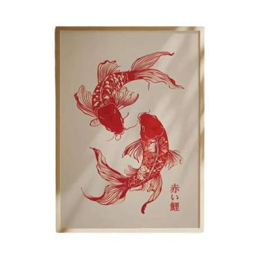 Imagem de Pôster De Arte Em Tela Com Peixe Koi Vermelho, Decoração Moderna E Min