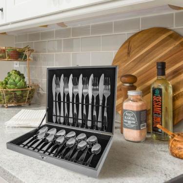 Imagem de Jogo de Talheres Prata 24 peças com Maleta de Transporte em MDF - Mm H