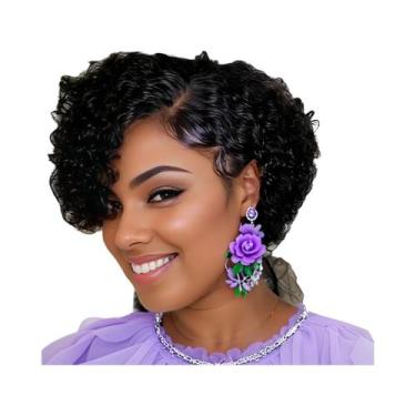 Imagem de Peruca Curta Pixie De Cabelo Humano Com Ondas Naturais 13x4x1 Lace Fro