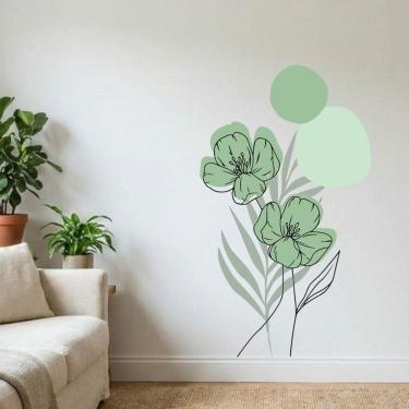 Imagem de Adesivo Floral Boho Verde Estilo Nórdico 70x120 Minimalista Abstrato