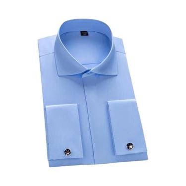 Imagem de Camisa Masculina Slim Fit Com Punho Francês, Mangas Longas, Botões Ocu