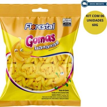 Imagem de Bala Goma Bananas Florestal Kit Com 6 Unidade 60G
