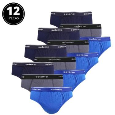 Imagem de Kit 12 Cuecas Slip Adulto Algodão Selene 11900, Azul, Marinho, Chumbo,