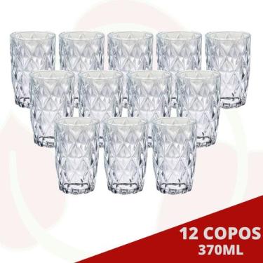 Imagem de Copos Vidro Grosso Modelo Diamante 370 ML Transparente - 12 Un - PRATI