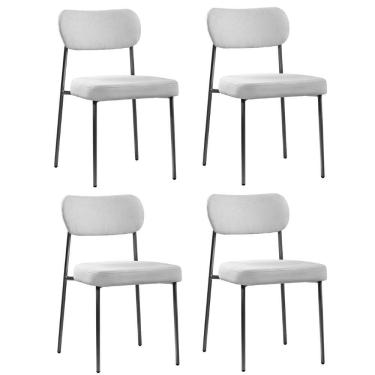 Imagem de Cadeira Jantar Estofada Pé Metal Preto Kit 4 Lavy Boucle Cinza S08 - Mpozenato