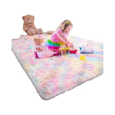 Imagem de Tapete De Pelúcia Verde E Rosa Macio Antiderrapante Para Sala De Estar