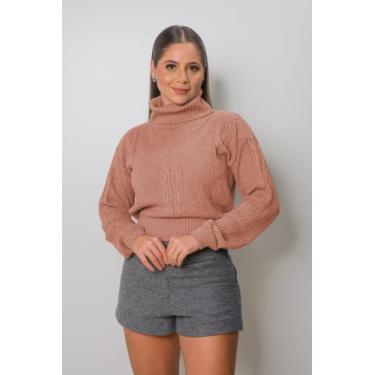 Imagem de Blusa Feminina De Frio Tricot Trançada Gola Alta Inverno - Calu Tricot