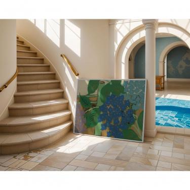 Imagem de Quadro Decorativo Buquê Celeste Retangular 60 X 90 em Canvas com Vidro Moldura Caixa Branco