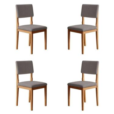 Imagem de Kit 4 Cadeiras para Sala de Jantar Pés Madeira Maciça Carol Cinamomo/Cinza