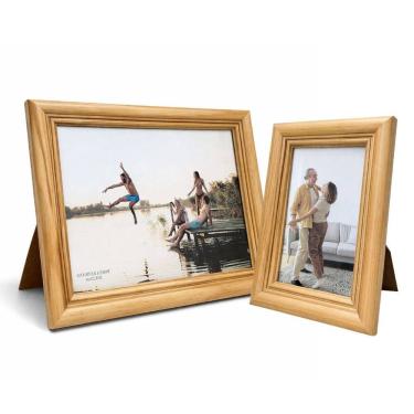 Imagem de Jogo Porta Retrato 10x15 e 20x25 Madeira Clara Fosca Tradicional Frisado Com Vidro Vertical Horizontal