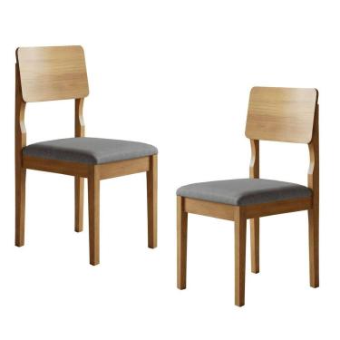 Imagem de Conjunto 2 Cadeiras para Sala de Jantar com Pés em Madeira Maciça Ana Cinamomo/Cinza