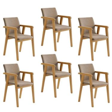 Imagem de Kit 6 Cadeiras com Braço para Sala de Jantar Pés Madeira Maciça Flora Cinamomo/Bege