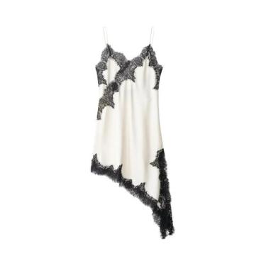 Imagem de Vestido Curto Assimétrico Sem Mangas Com Renda De Cetim Para Mulheres,