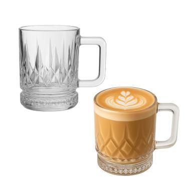 Imagem de Jogo de Canecas de Vidro Mozaico Elusia para Café e Cappuccino 250ML com Padrão Texturizado Transparente em Casa Tem