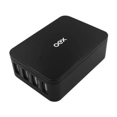 Imagem de Carregador de Tomada 4 Portas USB OEX CG400 Cabo 1.2 M, Preto, Bivolt