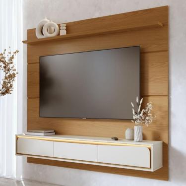 Imagem de Painel Tv 65 Pol Bancada Suspensa 180cm Com Led Tath Freijó/off C05 - Mpozenato