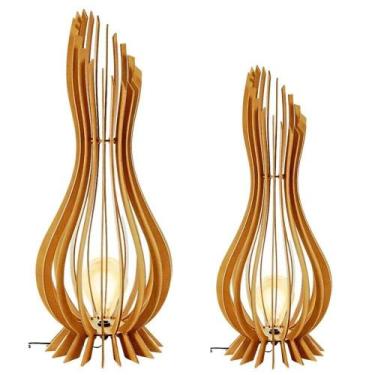 Imagem de Abajur Grande De Chão Ana Maria Mdf Luminária Marrom - Kit Com 2 - 90x