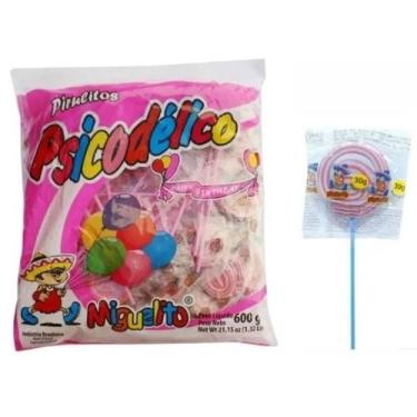 Imagem de Pirulito Psicodélico Chaves Rosa e Branco Pacote C/50unid - 600g - Mig