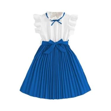 Imagem de Vestido Estilo Preppy Para Meninas Com Mangas Em Pétala Brancas E Saia