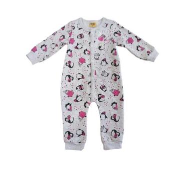Imagem de Macacão Infantil Bebê Pinguim Rolú Meia Estação Menina, Branco, G