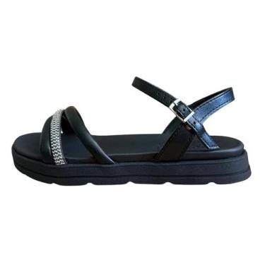 Imagem de Sandalia Moleca Flatform Tira Tripla Strass, 38, Preto
