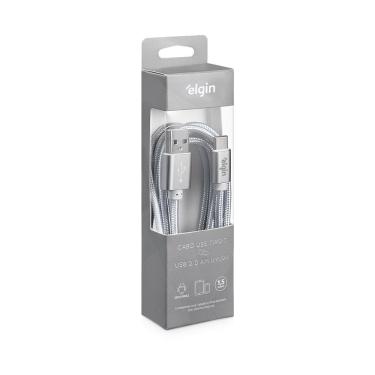 Imagem de Cabo Usb-C Nylon 1,5m 480Mbps para Sincronização e Carga Dispositivos Android Cinza Elgin