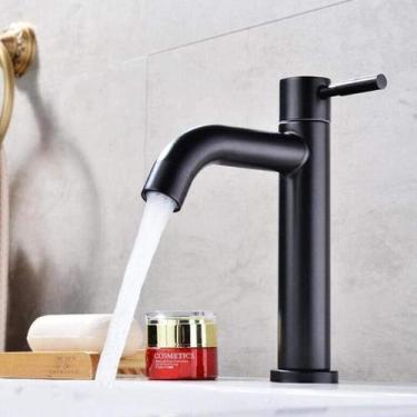 Imagem de Torneira Bancada Preto Fosco Banheiro Lavabo Lavatório Água Fria Aço I