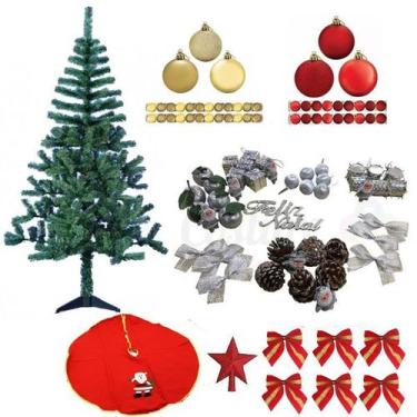 Imagem de Kit Árvore De Natal Pinheiro Verde 320 Galhos 1,80m Com 87 Itens Enfei