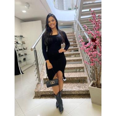 Imagem de Vestido Midi Modal Decote Quadrado Manga Longa Lara Lis Confecções Cor
