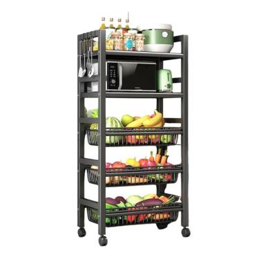 Imagem de Fruteira Multiuso com Cestos e Rodinhas 05 Andares Metal e Plástico para Cozinha Preto Top Rio Comercial