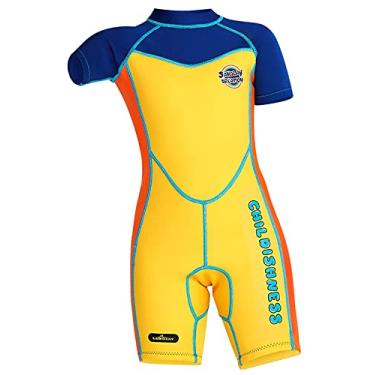 Imagem de Roupa de mergulho infantil de neoprene para meninas, manga curta, 2,5 mm de espessura, para natação, 6 a 8 anos, amarelo