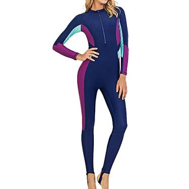 Imagem de Roupa de mergulho feminina de manga comprida com proteção UV Rash Guard para mergulho (etiqueta G = EUA P)