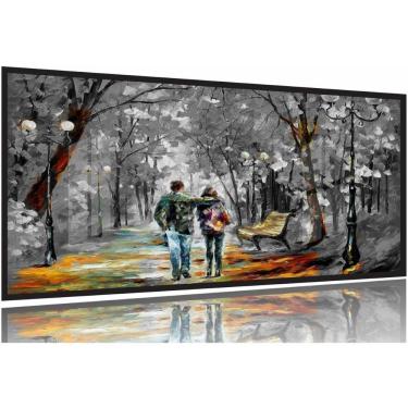 Imagem de Quadros Decorativos Romantico Bosque City Sala 130x60 Moldura Preta 2x2