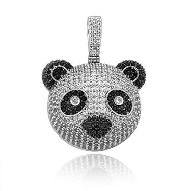 Imagem de ICEDIAMOND Pingente Panda prateado preto com colar de corrente de corda de 60 cm, joia hip hop de diamante CZ Iced Out para homens e mulheres, Latão, Zircônia cúbica