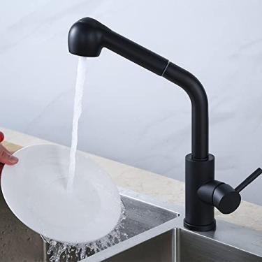 Imagem de Torneira de pia de cozinha preta misturador de água quente e fria guindaste elevador para cima e para baixo 360 graus pull out torneiras de água escovado branco cromado, 1