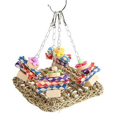 Imagem de Tnfeeon Pássaro Erva Marinha Brinquedos Balanço Poleiros Pássaros Brinquedos de Mastigar Seguro Resistente à Mordida Alivia o Tédio Algas Marinhas Rede Tecida Tapete Balanço