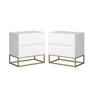 Imagem de Kit Mesas de Cabeceira Eros branco Com Base de Ferro Dourado P/Quarto