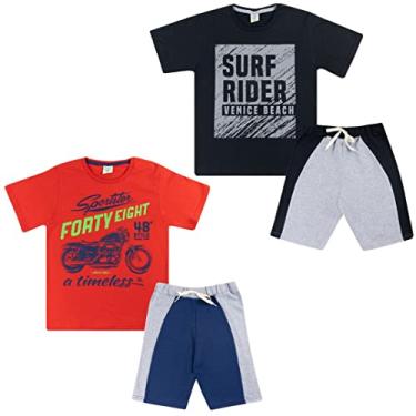 Imagem de Kit 2 conjuntos infantil juvenil masculino verão Bermuda Moletinho e Camiseta roupa menino tamanho 10 12 14 (Sortido, 14)
