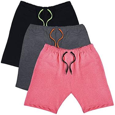 Imagem de KIT 3 Bermudas Moletom Masculino Color Conforto Academia - Preto/Grafite/Rosa - P