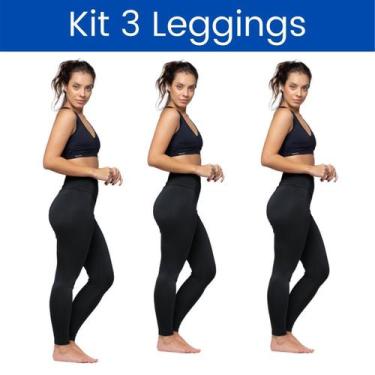 Imagem de Kit 3 Peças Calça Legging Poliéster Lisa Cintura Alta Fitness - Mandat